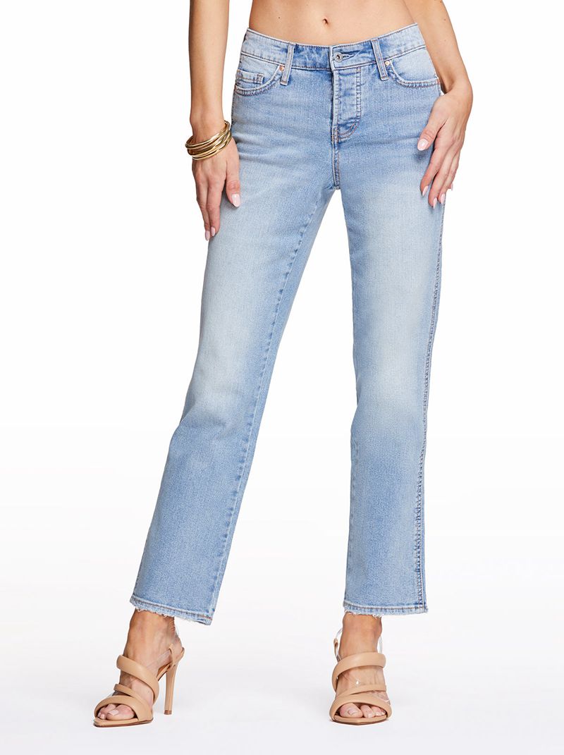 Calça Jeans Jessica Simpson Flirt High Rise Straight Crop Feminino Azuis | 13856VSHY