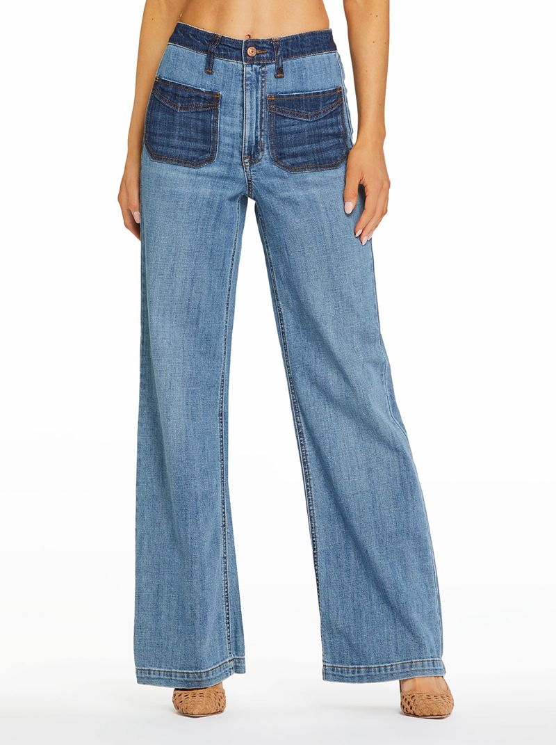 Calça Jeans Jessica Simpson Tease High Rise Largos Leg Feminino Azuis | 54926IYNQ