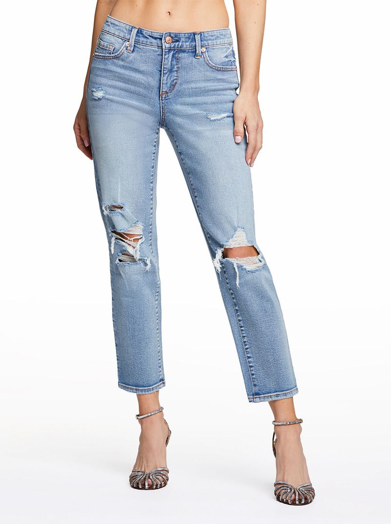 Calça Jeans Jessica Simpson Arrow Straight Ankle Feminino Azuis | 30654SUQX