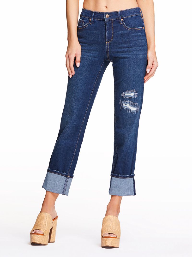 Calça Jeans Jessica Simpson Arrow Straight Ankle Feminino Azuis | 37105GNBF