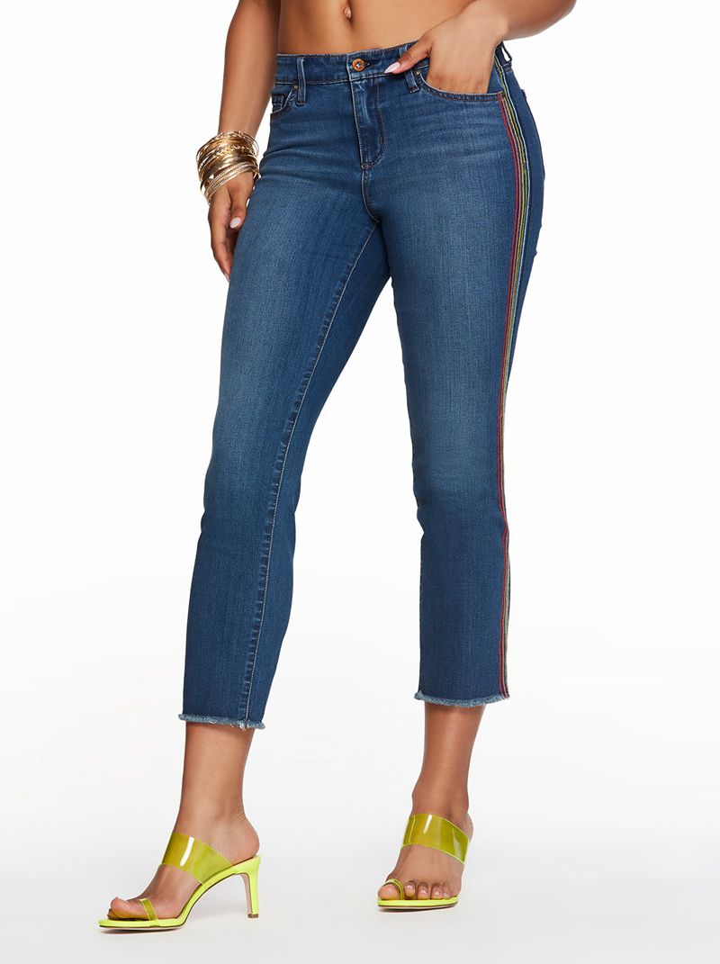 Calça Jeans Jessica Simpson Arrow Straight Ankle Feminino Azuis | 61078CDOS