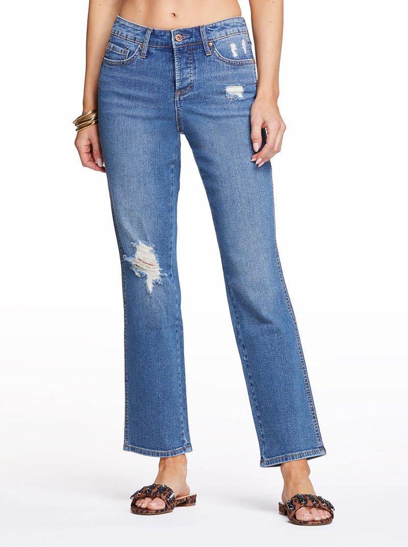 Calça Jeans Jessica Simpson Flirt High Rise Straight Crop Feminino Azuis | 60457BWEJ