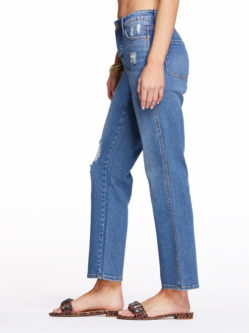 Calça Jeans Jessica Simpson Flirt High Rise Straight Crop Feminino Azuis | 60457BWEJ