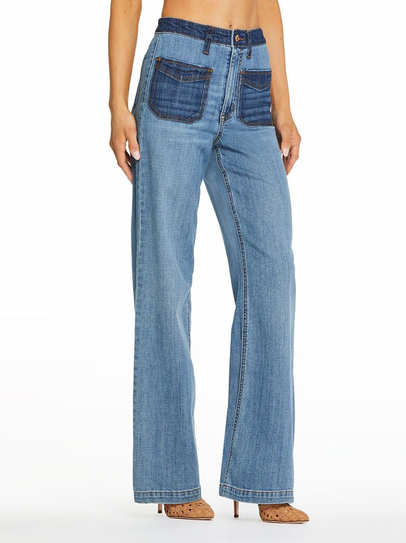 Calça Jeans Jessica Simpson Tease High Rise Largos Leg Feminino Azuis | 54926IYNQ